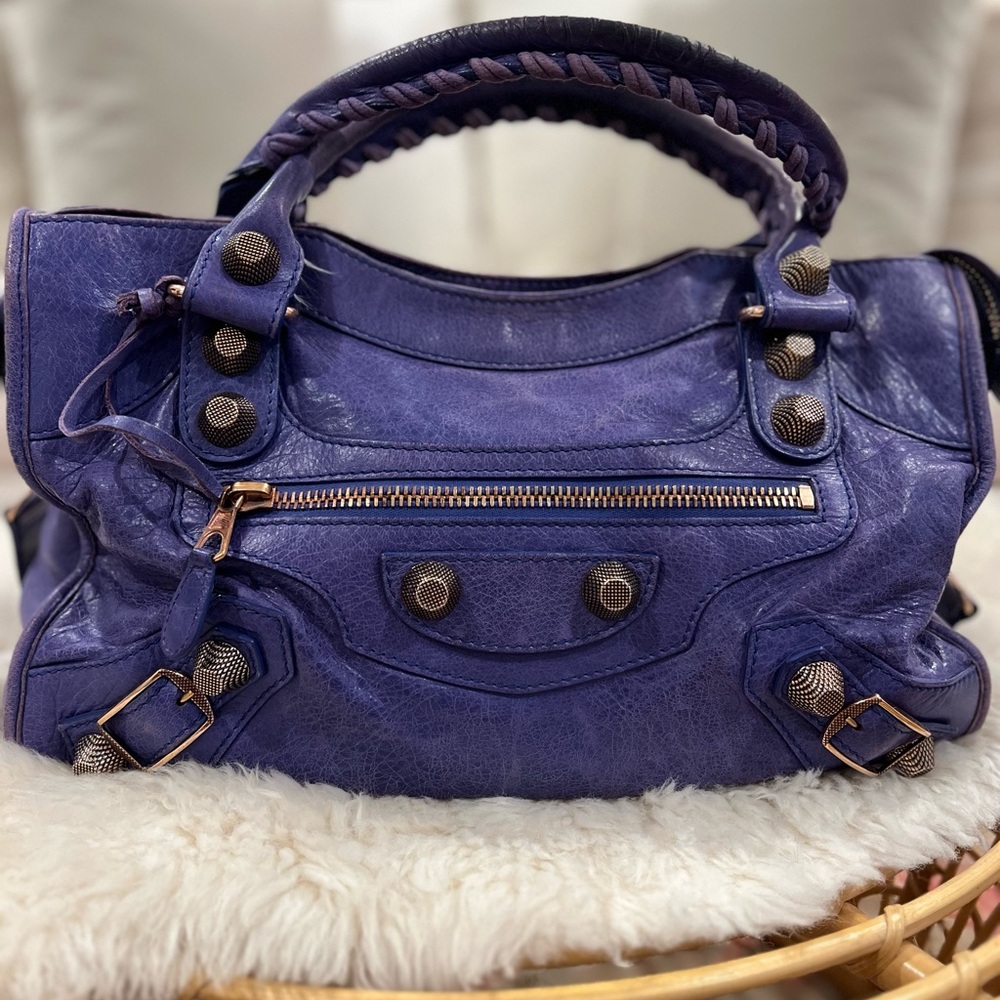 Balenciaga Small City Purple Bag with rose gold hardware
